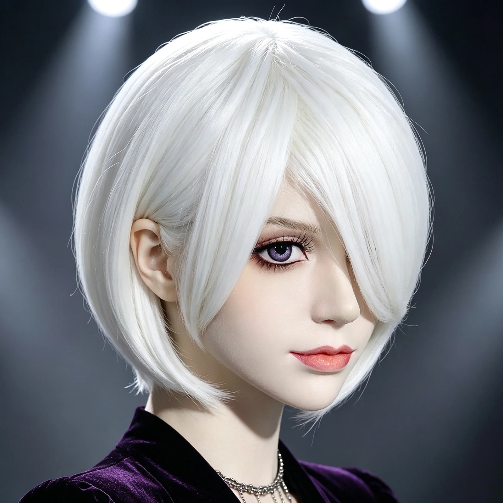 White Short Bob Cosplay Wig Side Swept Bangs Synthetic Full Wig Natural Looking Heat Resistant Wig For Women Men Halloween Party