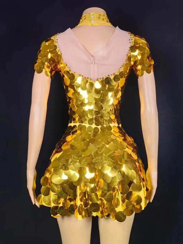 High Quality Rhinestone Sequin Gold Elastic A-Line Dress 2024 New Fashion Custom Women\'S Clothing