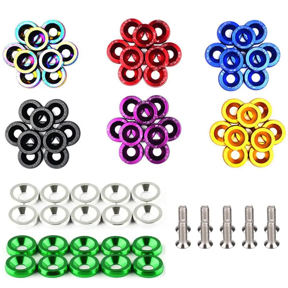 1Set Car Modified Hex Fasteners Wing Washer Bumper Engine Concave Screws Aluminum JDM Mudguard Washers And M6 Bolt For Honda