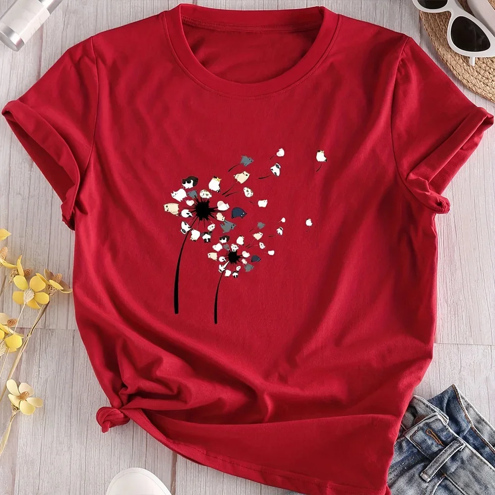 Camiseta feminina de verão coração e pegada de cachorro impressa macia e elástica camisa casual roupas de moda de rua respirável topo