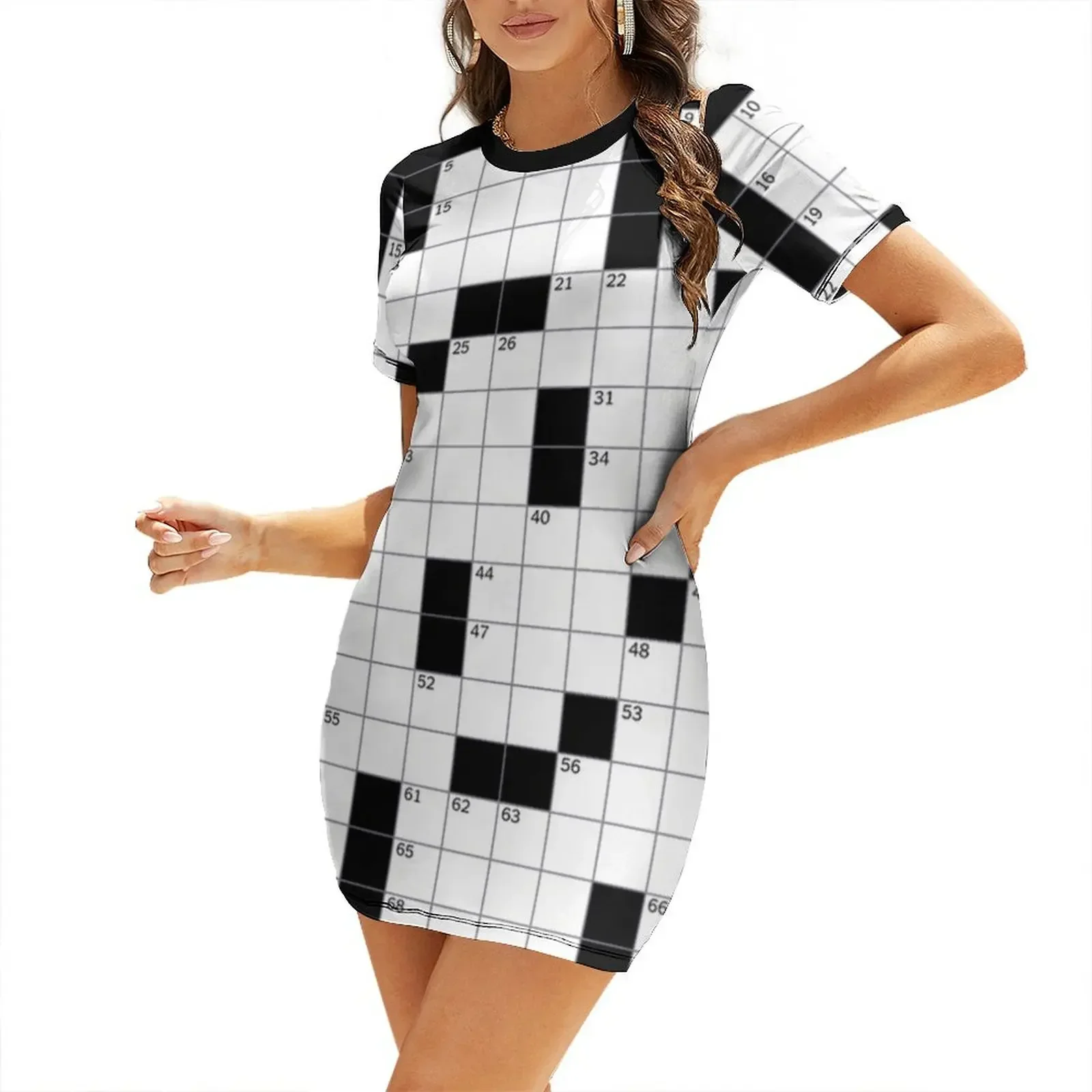 Robe à manches courtes avec motif de mots croisés, robe sexy pour femmes, robe d'anniversaire, robe d'été coréenne pour femmes