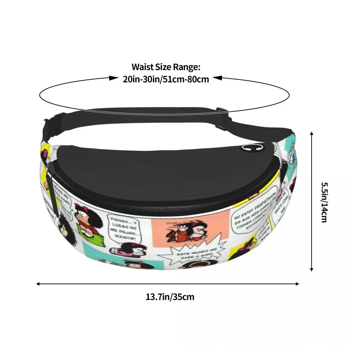 Manga Quino Mafalda Fanny Bag Custom Kawaii Cartoon Crossbody Waist Pack Women Men Cycling Camping Phone Money Pouch