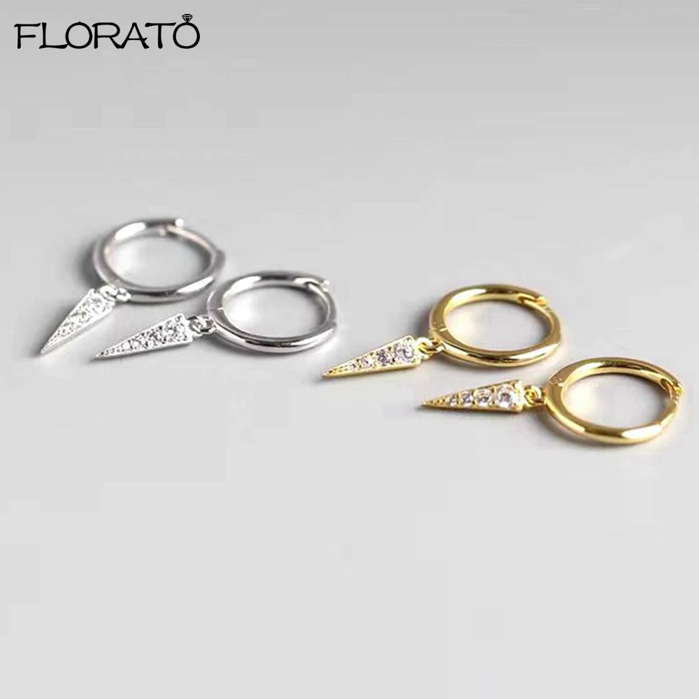 

925 Sterling Silver Needle Fashion Geometric Pendant Hoop Earrings for Women Trend Crystal Zirconia Small Earrings Party Jewelry
