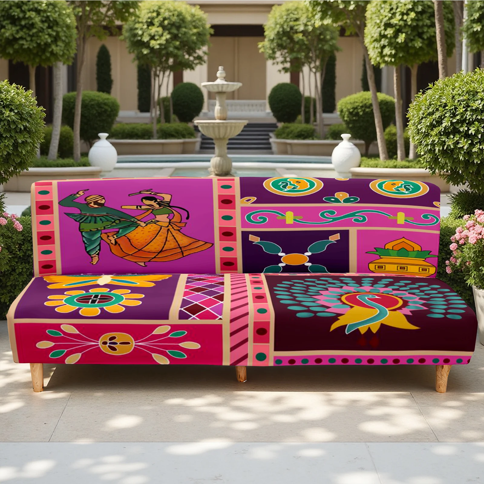 Bohemian Folk Art Print Summer Outdoor Sofa Bed Cover, Milk Silk Fabric, Machine - Washable, Non - Slip,