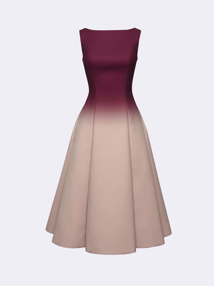 LISM moda mujer noche cuello redondo Patchwork contraste Color espalda satén manga elegante vestidos de fiesta 2025 primavera nuevo