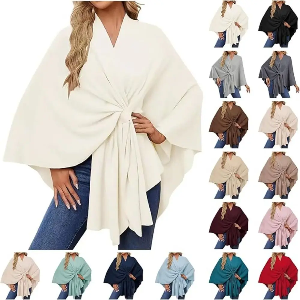 

Новая теплая шаль, толстая нерегулярная вязаная толстая теплая пончо, повседневный топ на плечо, осень-зима