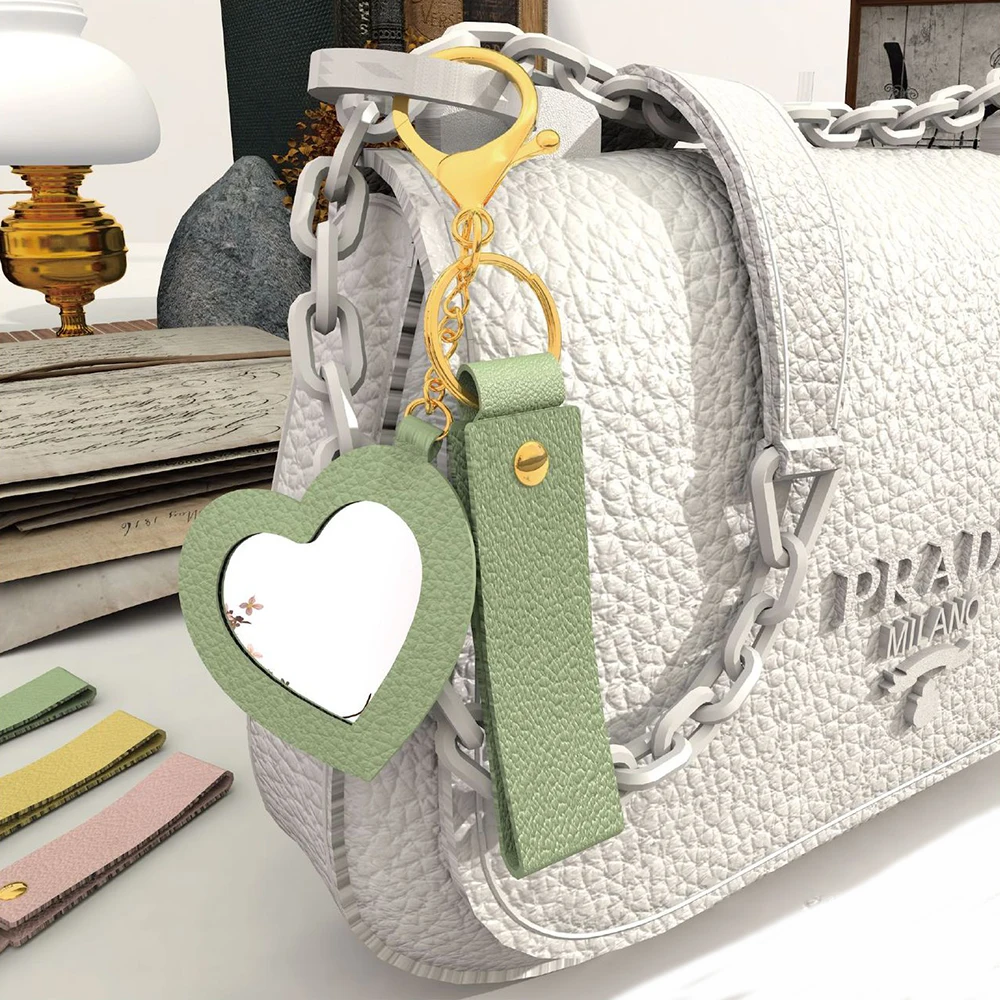 

Creative Keychain with Love Heart Mirror Anti-Loss Keyring Bag Charm Fashion Love Shape Keyrings Car Key Holder Accessories