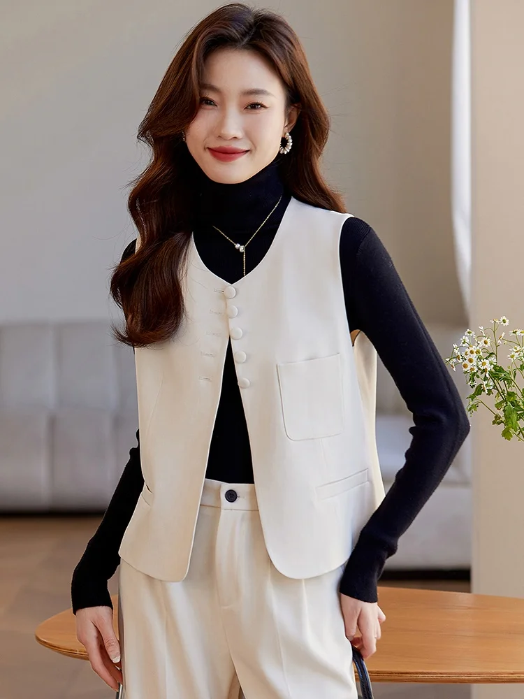 

Small Fragrance Style Sleeveless Vest Jacket Women's New 2026 Spring Autumn High-End Short Ladies Set Polyester U-neck Button