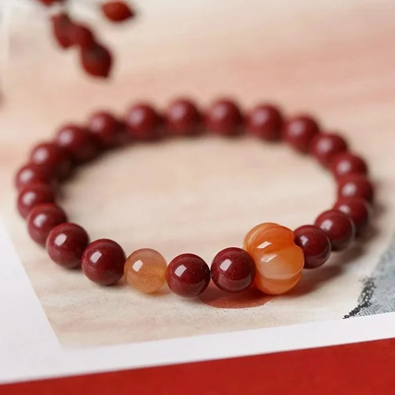 

High Content Cinnabar Bracelet Female Pumpkin Bead Bracelet Male and Female Raw Stone Purple Cinnabar Christmas Gifts Women