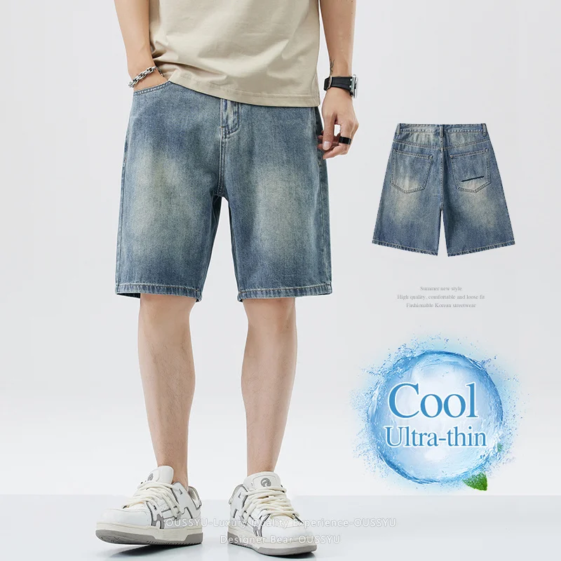 

Summer Denim Shorts Men's Vintage Baggy Wide-leg Fashion Korean Thin Short Jeans Bermuda Casual Loose Classic Short Shorts