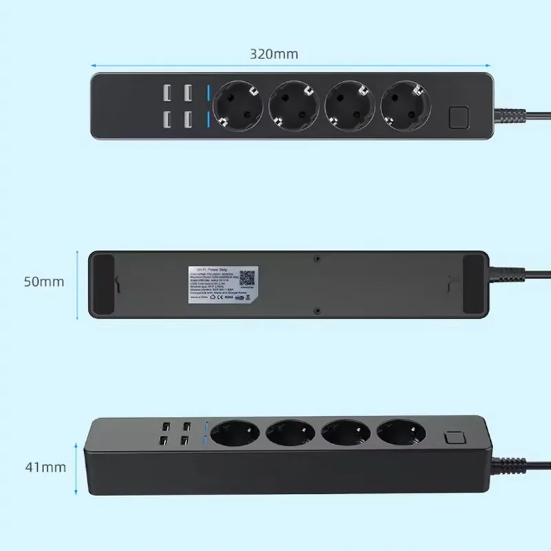 WIFI Smart Power Strip 4 AC Outlets 4 USB Charging Port Timing Bluetooth App Voice Control with Alexa Google Home Assistant