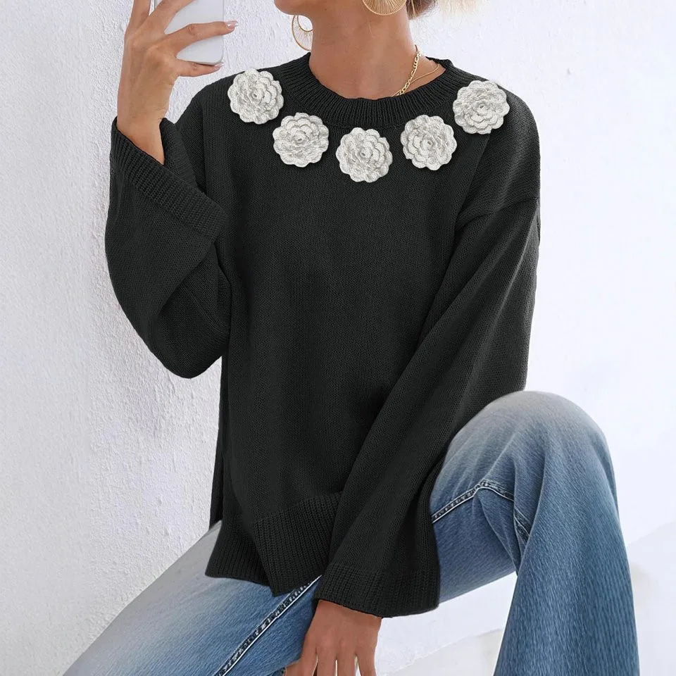 سترة نسائية فضفاضة ومريحة بياقة مستديرة وأكمام طويلة، تصميم عصري بألوان متباينة لفصلي الخريف والشتاء