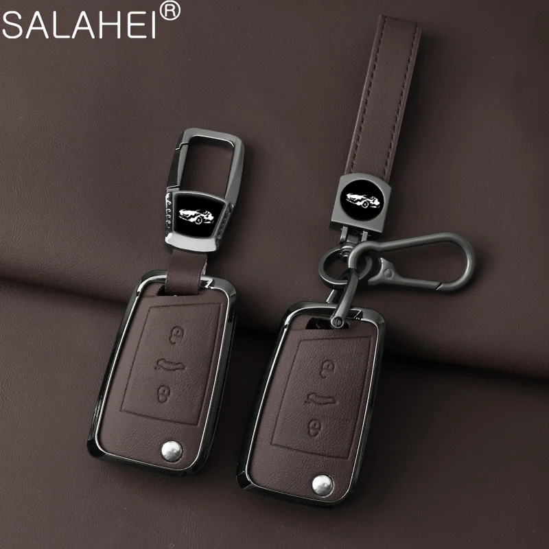 

New Zinc Alloy Leather Car Key Case Full Cover Keyless Protection Shell Fob For VW Volkswagen Golf 7 MK7 Tiguan MK2 Accessories