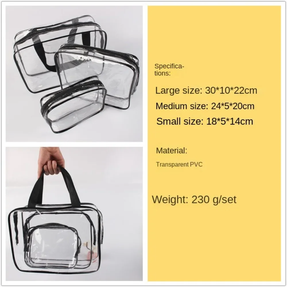 Waterproof PVC Cosmetic Bag Multi-functional Storage Bag Storage Bag Transparent PVC Three-piece Set of Portable Toiletry Bag