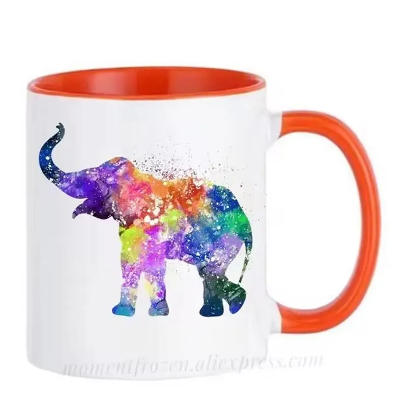 

Watercolor Elephant Mugs Handle Tea Coffee Cups Creative Milk Drinkware Personality Morph Coffeeware Home Decor Birthday Gifts
