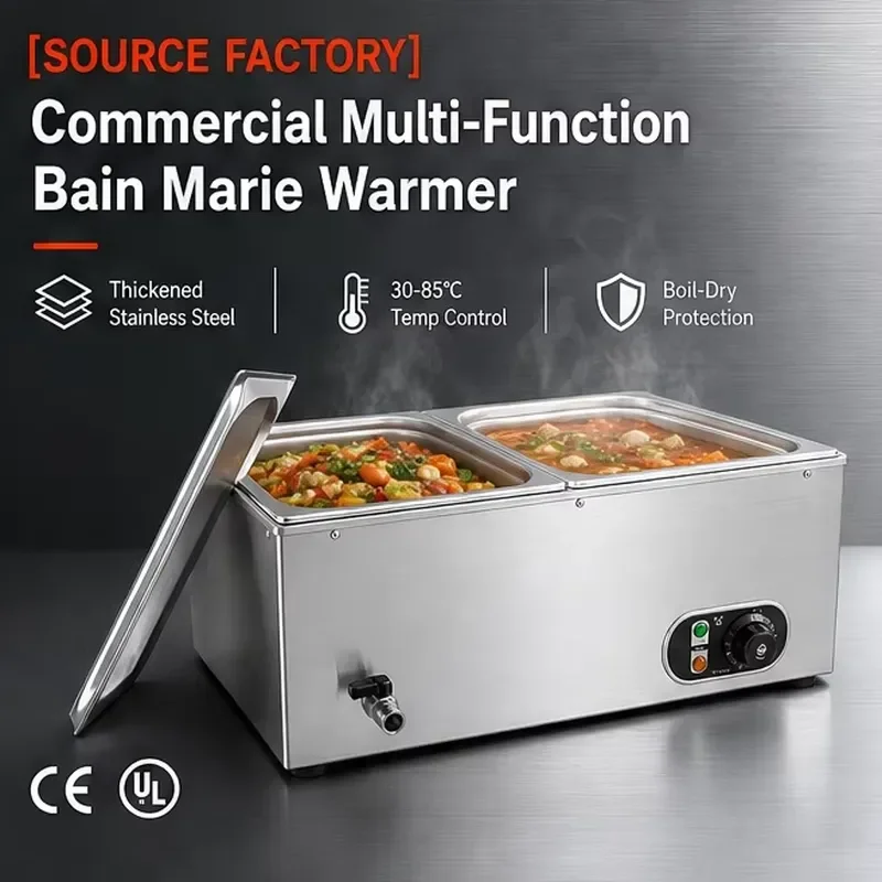 Commercial Stainless Steel Electric Soup Warmer Multi Compartment Thermal Insulation Pot Desktop Food Heater Silver Kitchen
