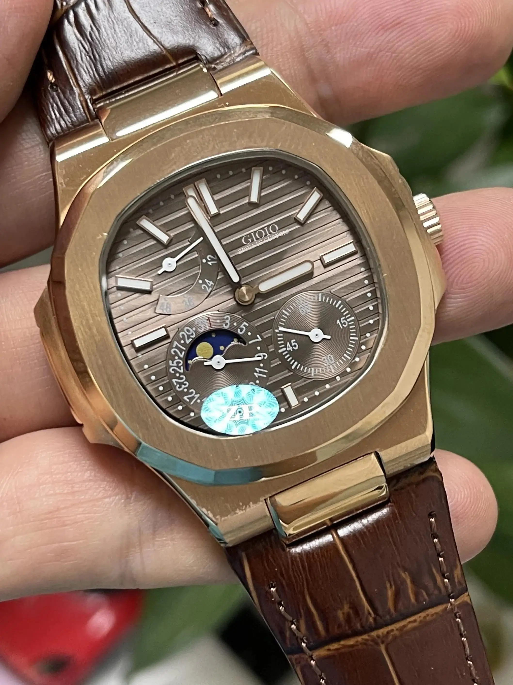 Luxury New Automatic Watch for Men Mechanical Watch Rose Gold Black Blue Leather Moon Phase Power Watch Nautilus 5712