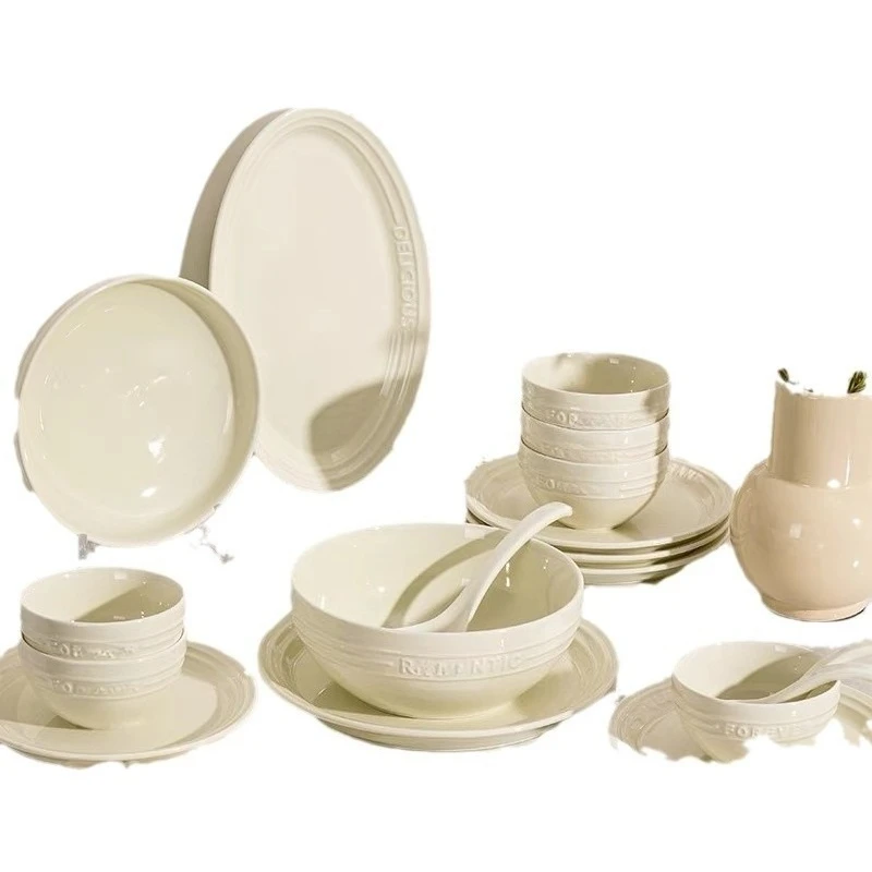 

Underglaze colored cream, household light luxury high-value bowl, plate soup bowl ceramic tableware