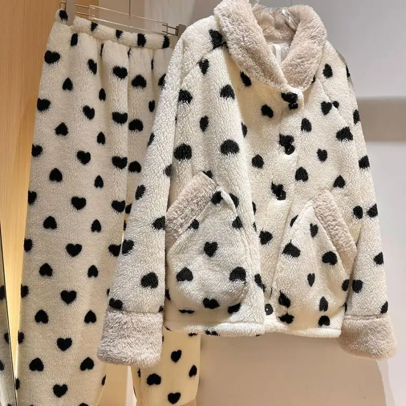 

Coral Fleece Pajamas Female Autumn Winter Comfortable Sleepwear Women's Pajama Set Casual Wear Thick Warm Cute Flannel Home Suit