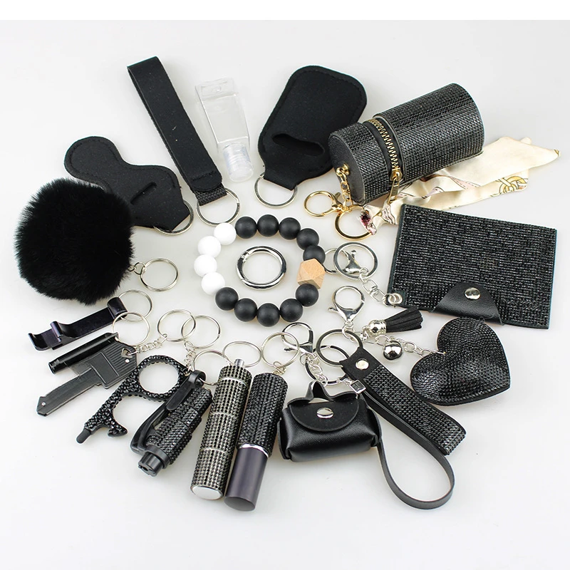 

19Pcs-Set Defense Supplies Self-defense Keychain Alarm Perfume Spray Shell Keychain Set Self Defense Tools Keychain for Women