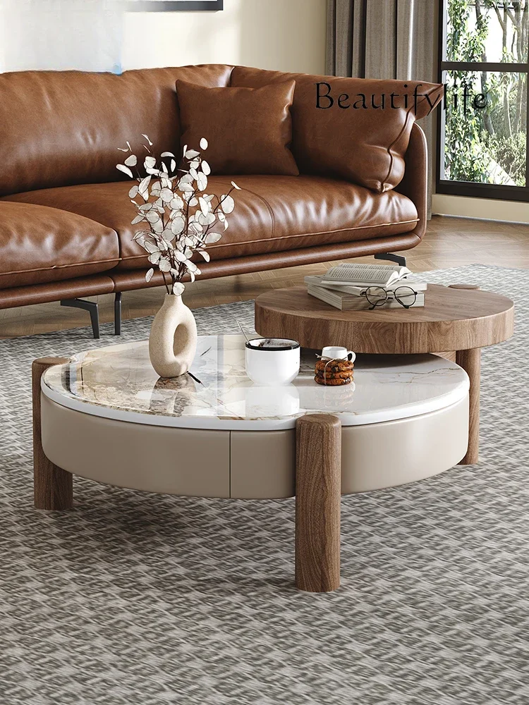 X35 Modern New Stone Microcrystalline Stone Countertop Coffee Table Combination Small Apartment Coffee Table Italian Minimalist