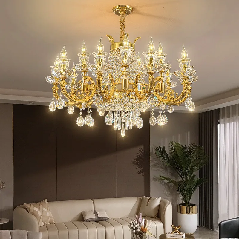 Golden Candle Crystal Lamp French High-end Dining Room Bedroom Lamp New Hot Sale Light Luxury Atmosphere Living Room Chandelier