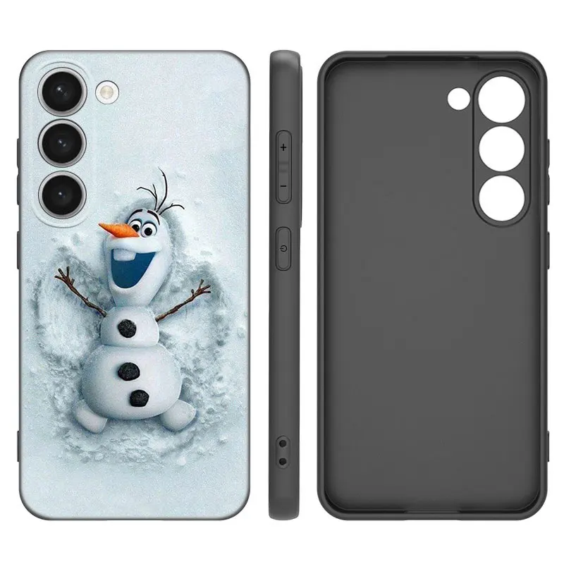 Capa de telefone de silicone preto para Samsung Galaxy, congelado, Olaf, Elsa, S20, S21, S23, S24 FE, S22 Ultra, S8, S9, S10 Plus