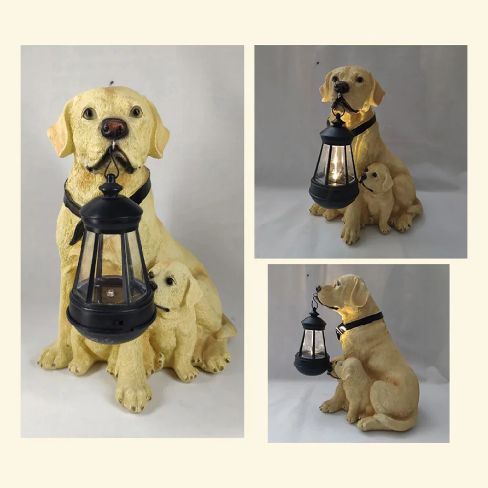 1Pcs LED Light Dog Statues Solar Light Dog Lantern Sculpture Resin Craft Ornament For Home Porch Decor Garden