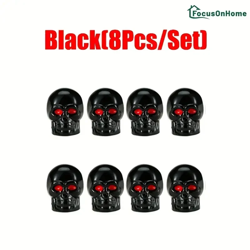 8pcs/set Skull Skeleton Head Car Motorcycle Tire Valve Cap, Plastic Copper Core Rubber Sealing Valve Cap