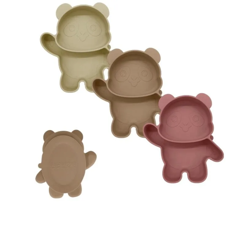 

Cute Panda Baby Plate Divided Silicone Plate With Suction Cup Helps Train Babies' Self-Feeding Creative Panda Design Kids Plate