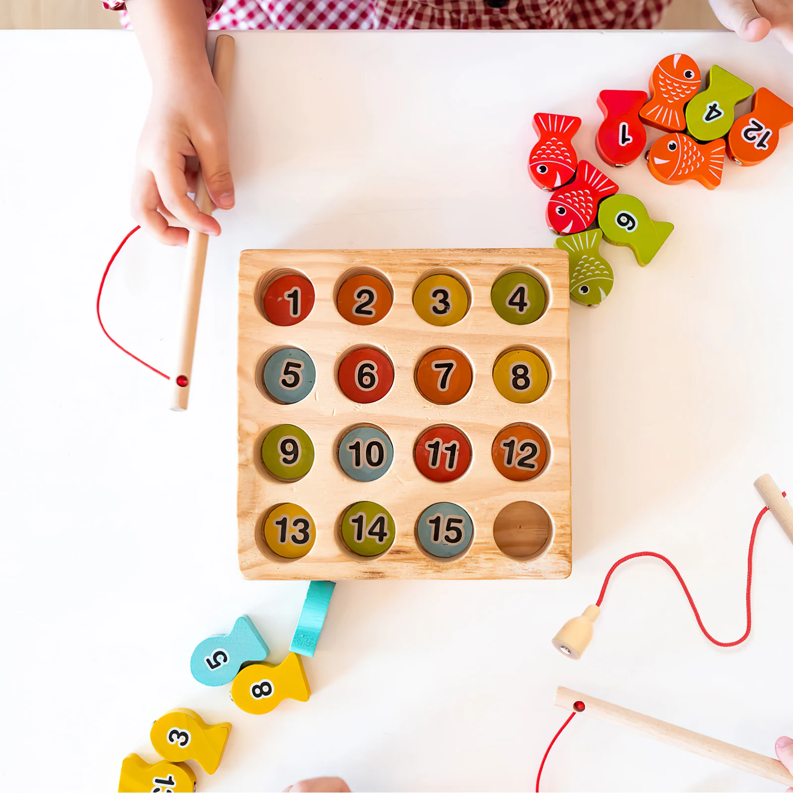 Canne à pêche en bois, jouet éducatif pour enfants, jeu d'apprentissage pour tout-petits, jeu de capture de poisson, activité de pêche intéressante, 8 pièces