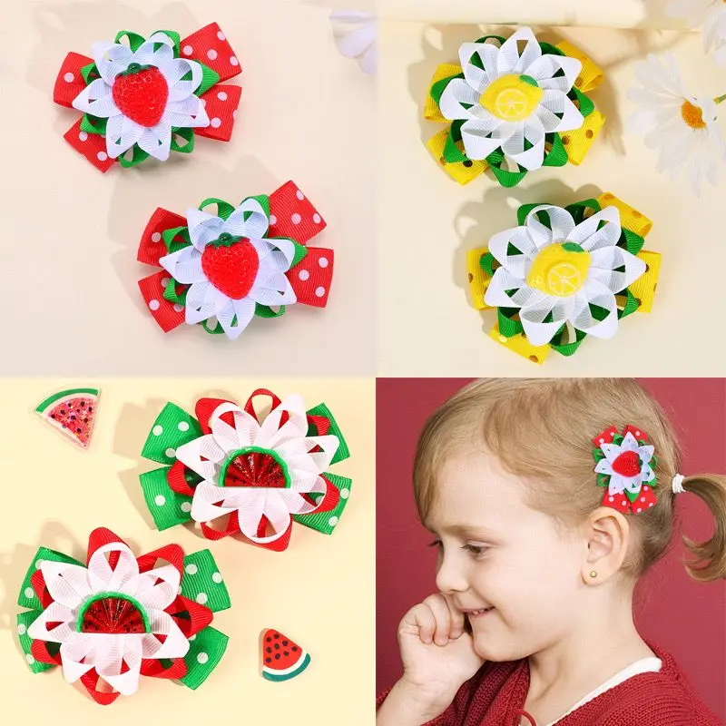 

30pc/lot New 3.3" Dot Spot Ribbon Hair Bow Hair Clips Girls Strawberry Hairpins Pineapple Barrettes for Kid Watermelon Hair Clip