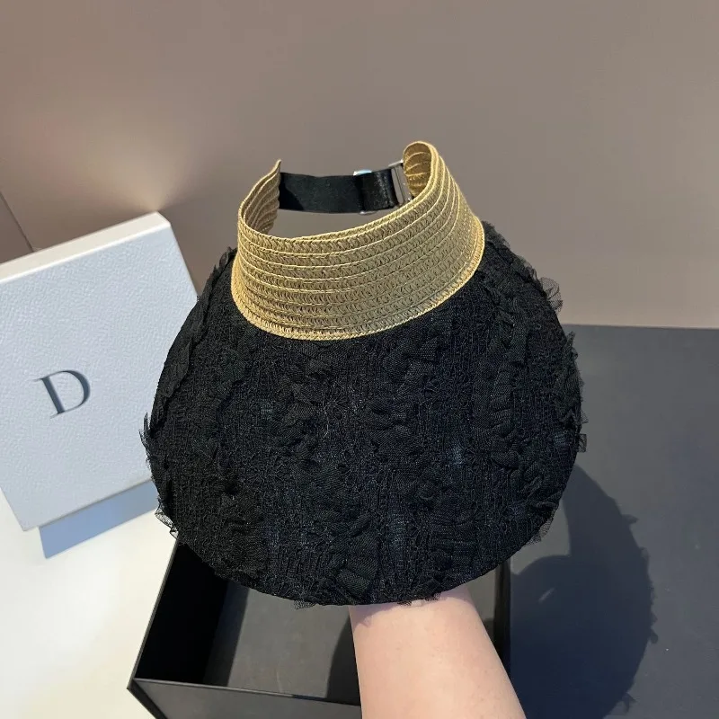 

Bubble Jacquard Hat Women Wide Brim Lace Embellished UPF50 Sun Protection Foldable Face Cover Luxury Outdoor Free Shipping​​