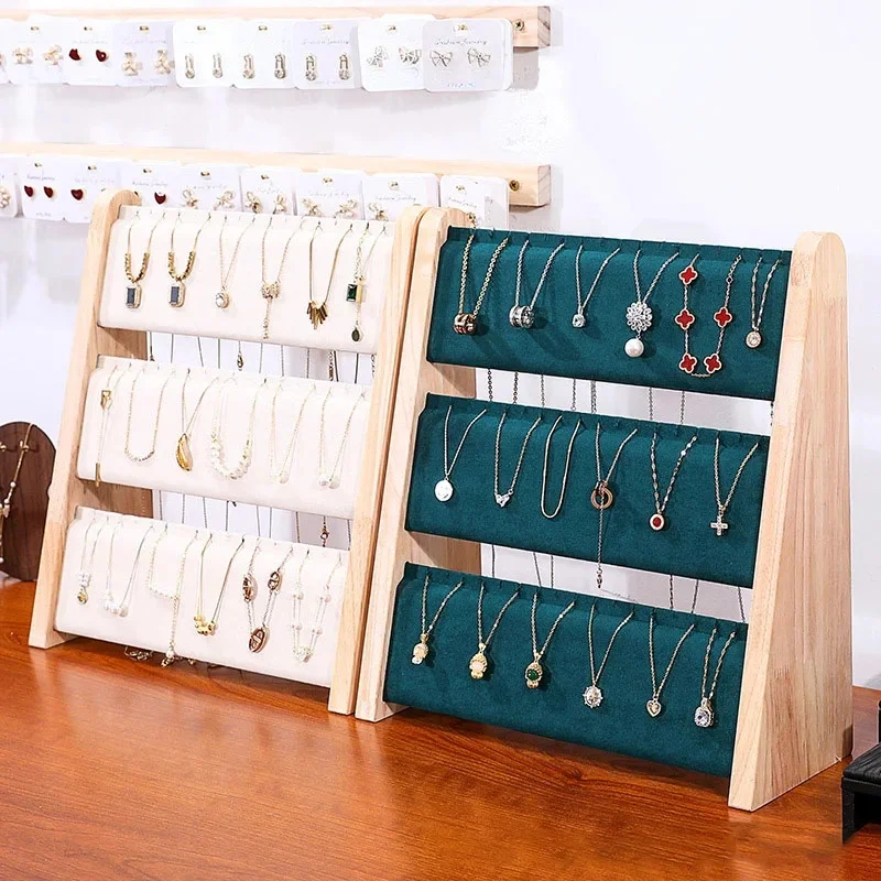 3 Layers Slope Shape Wooden Jewelry Display Stand Necklace Pendant Organizer Holder Storage Showcase Tray