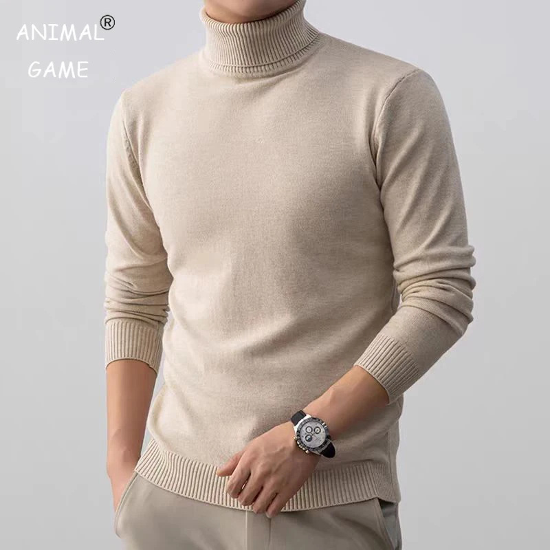 

Autumn Mens Woolen Knitted Turtleneck Sweater Slim Long Sleeve Anti-pilling Pullover Outdoor Winter Warm Heavyweight Streetwear