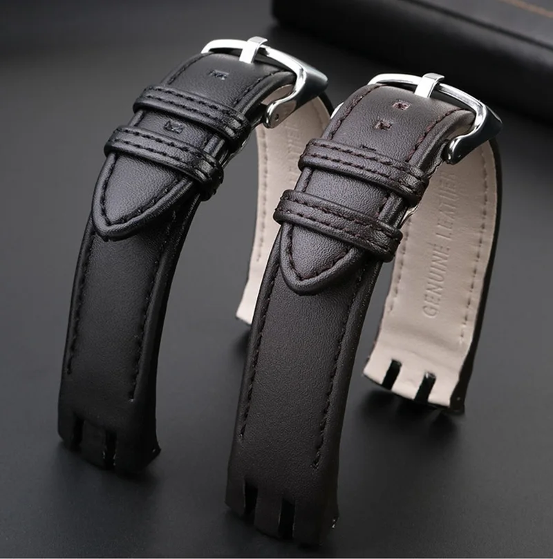 21mm Genuine leather Watch band Waterproof leather Watch strap For Swatch YRS403 401 402G 412 418 406G Men Curved notch Bracelet