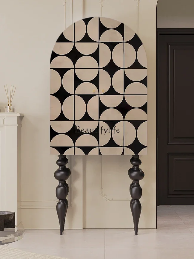 

Modern geometric solid wood home dining room painted decorative cabinet living room free installation chest cabinet