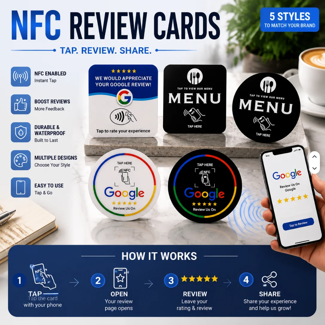 N-tag 215 Crad for Google Review NFC station table NFC 13.56Mhz Menu programmable Reviews display Adhesive-backed card