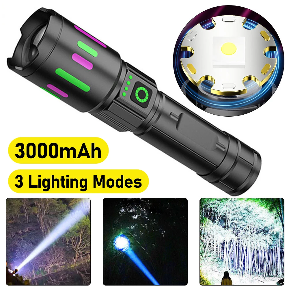 Lanternas LED de alta potência, 3000mAh, tocha super poderosa, 3 engrenagens, lanterna para acampar, ao ar livre, uso de emergência