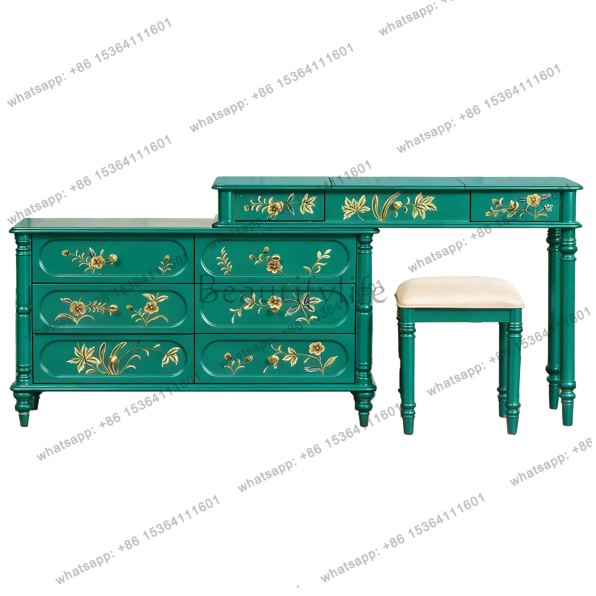 French retro solid wood six-chest cabinet bedroom bedside locker dresser