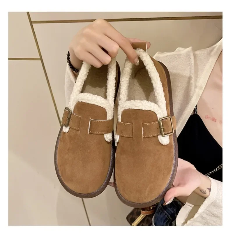 

Loafers Fur Shoes Woman Flats Casual Female Sneakers Round Toe Slip-on Dress Moccasin Winter Slip On New Retro Leisure Lace-Up