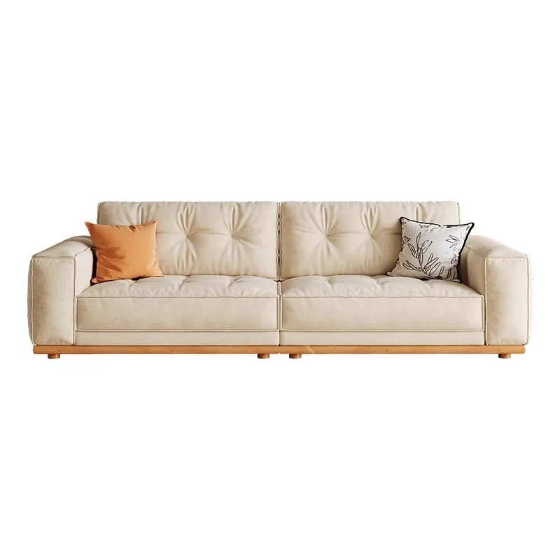 

Black luxury goods, log style sofa, living room, small apartment, wabi sand wind three-person straight row solid wood cotton