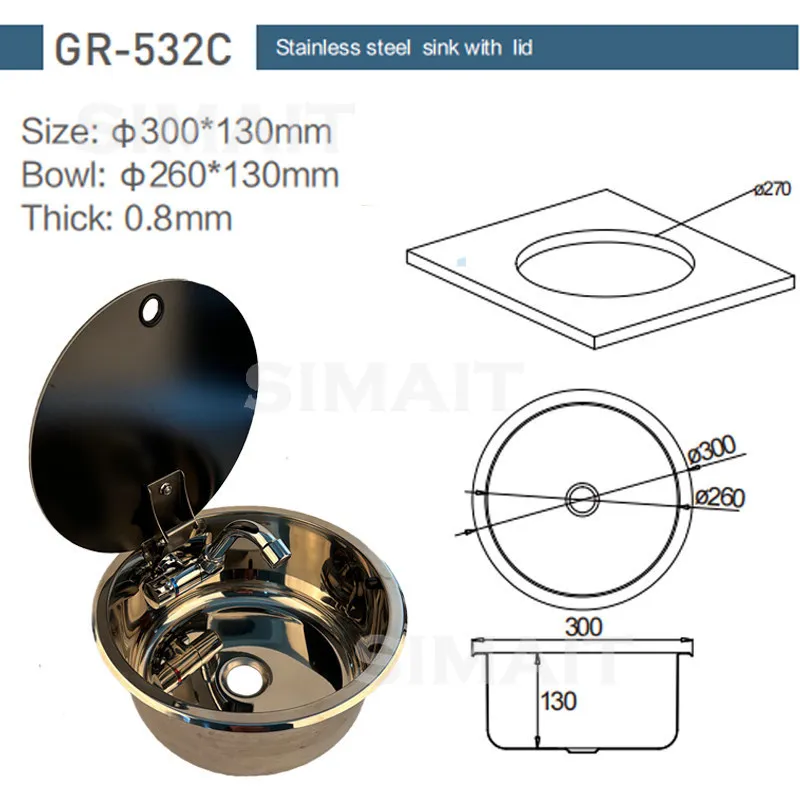 RV Round with Cover, Sink Bed Car Trailer Modification Accessories, Small Size Stainless Steel Water Basin