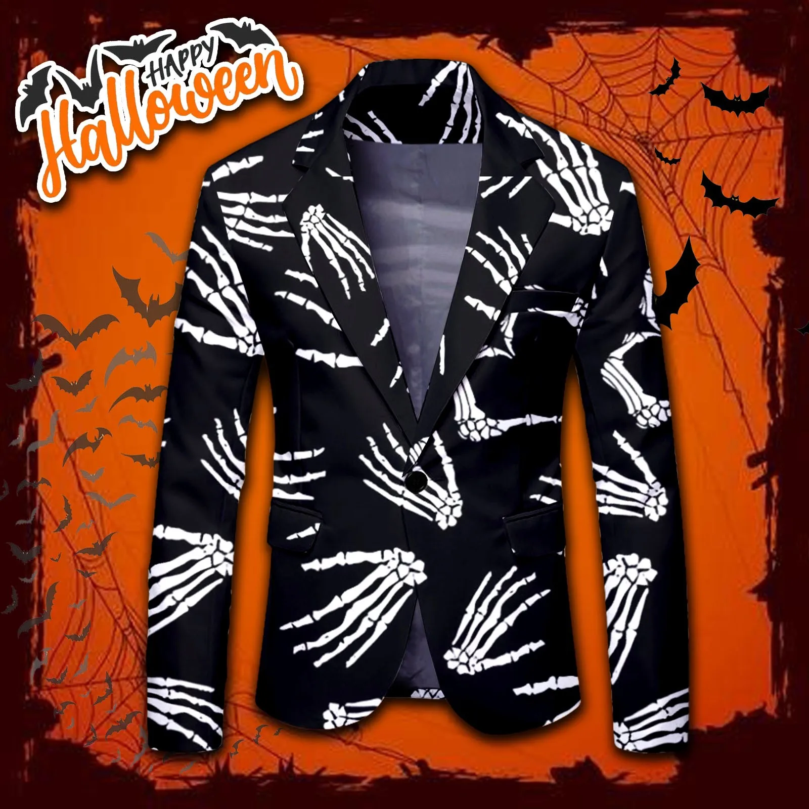 Men\'s Halloween Jacket blazer  black Skull Print For Men Slim Casual Blazers For Male Men Party Stage Prom Costume casual Blazer