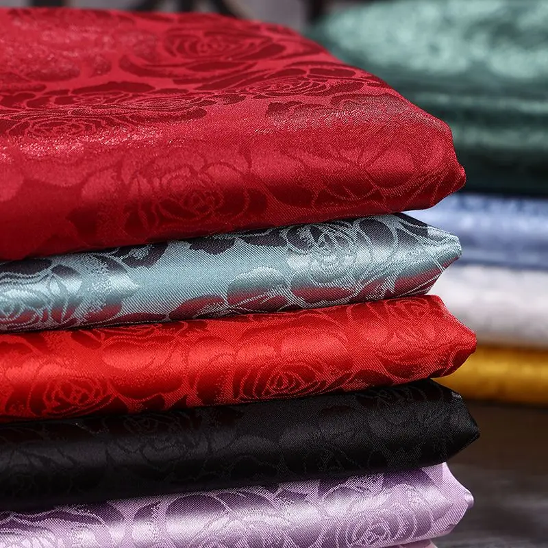 Роза жаккардовая шелковая атласная ткань, традиционное платье ханьфу, одежда для куклы с вышивкой, свадебная одежда, сделай сам, материал для рукоделия на заказ