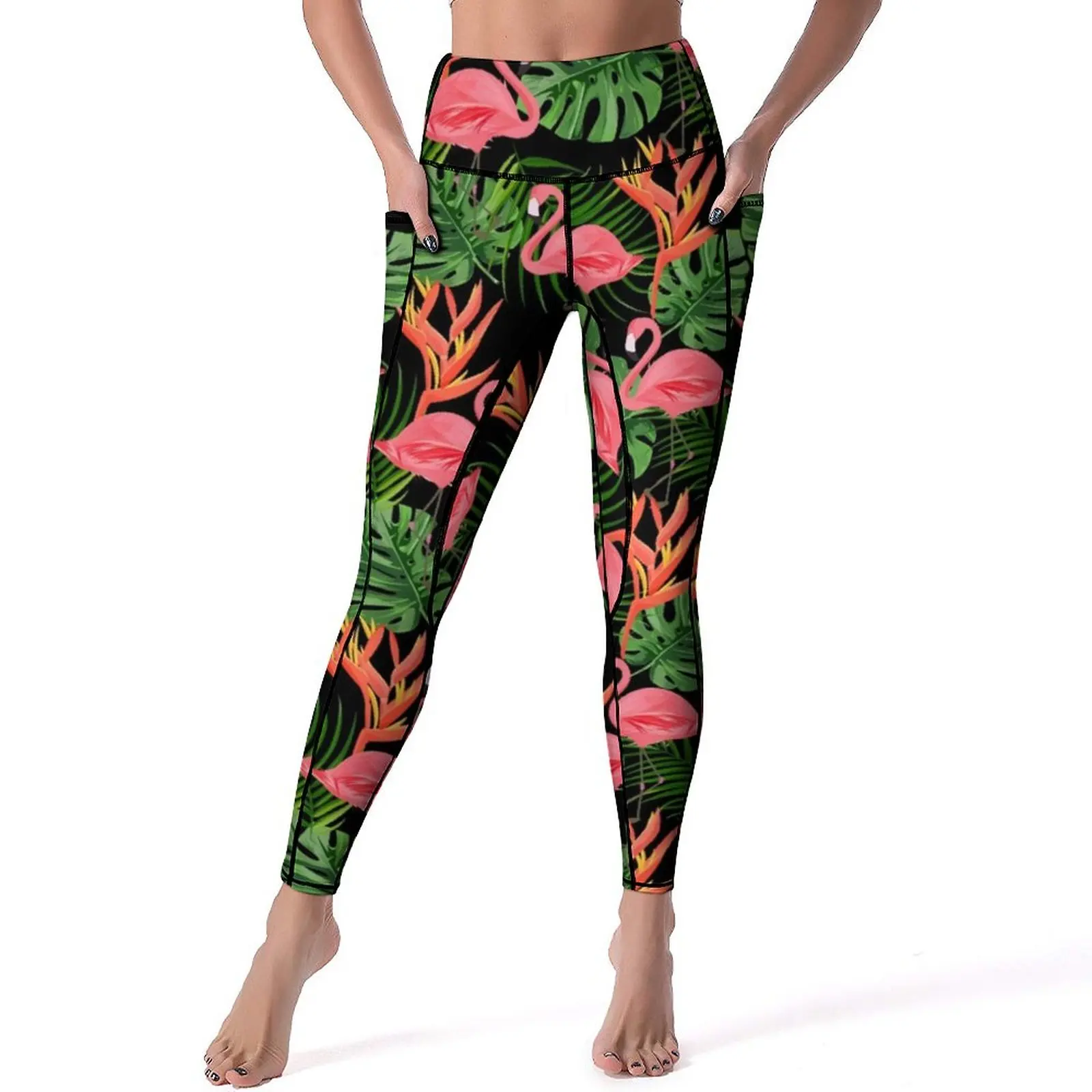 

Flamingo Print Leggings Sexy Tropical Plants Push Up Yoga Pants Casual Stretch Leggins Design Fitness Running Sports Tights