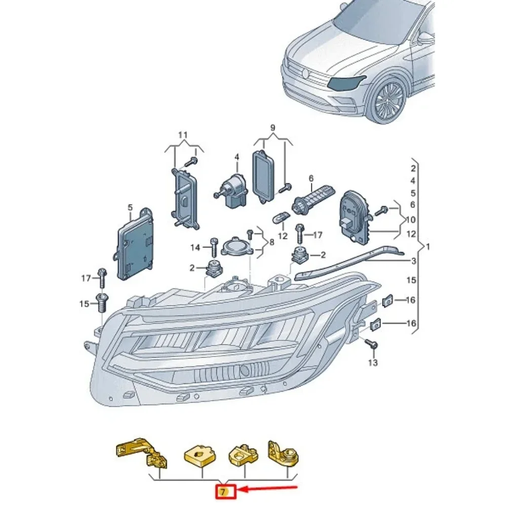 OEM 5NA998226A フロント右ヘッドライトブラケット ティグアン 欧州仕様 2022-2024年式