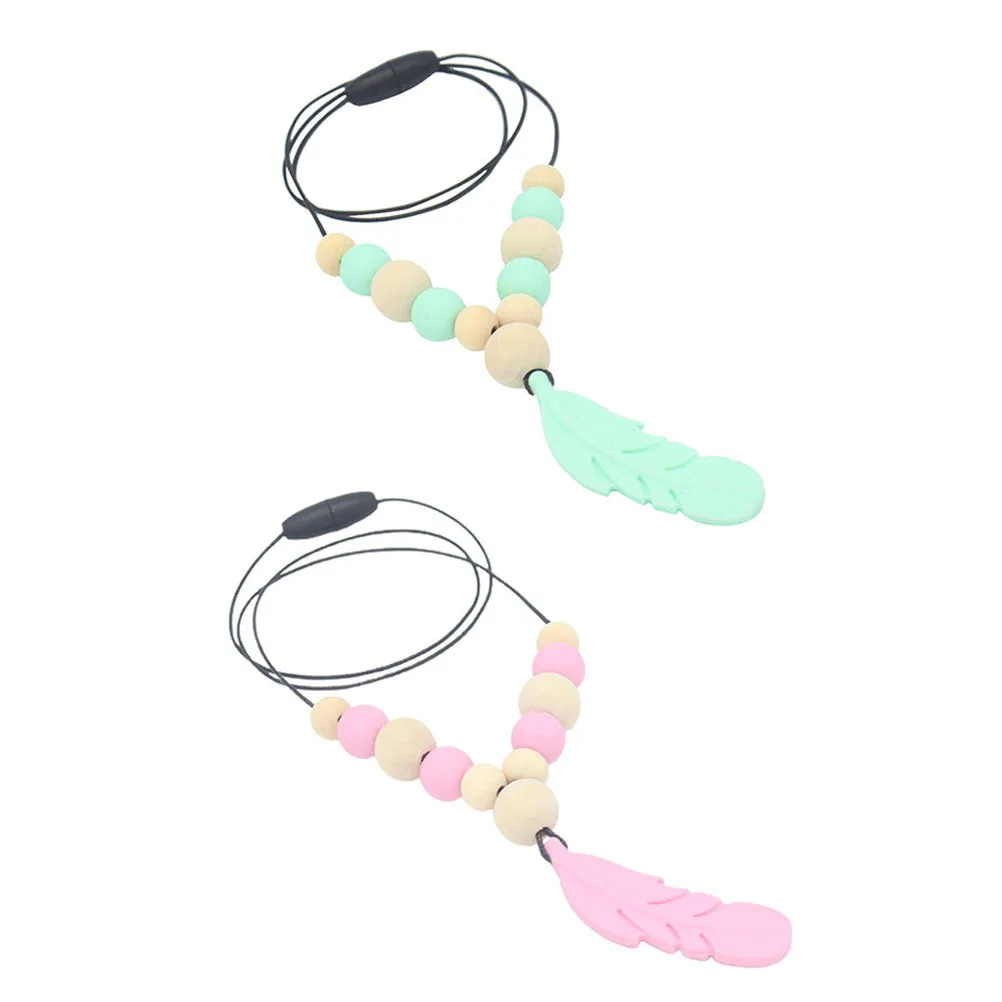 

2pcs Baby Teething Necklace Chewing Pendant Food Grade Silicone Molar Teether For Infants Soothing Chew Molar Chain Sensory
