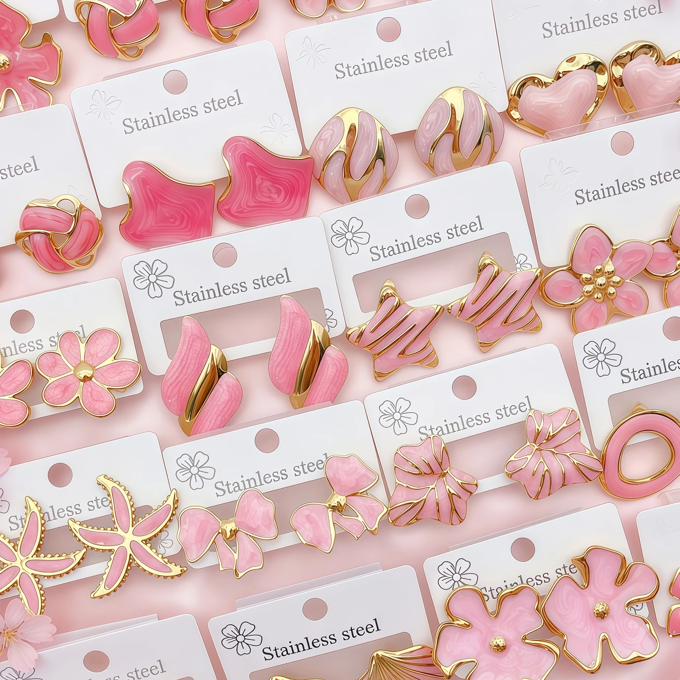 6/8/12/24/36/48/100Pairs Fashion Colorful Dripping Oil Stainless Steel Earrings For Women Trendy Flowers Heart Jewelry Party