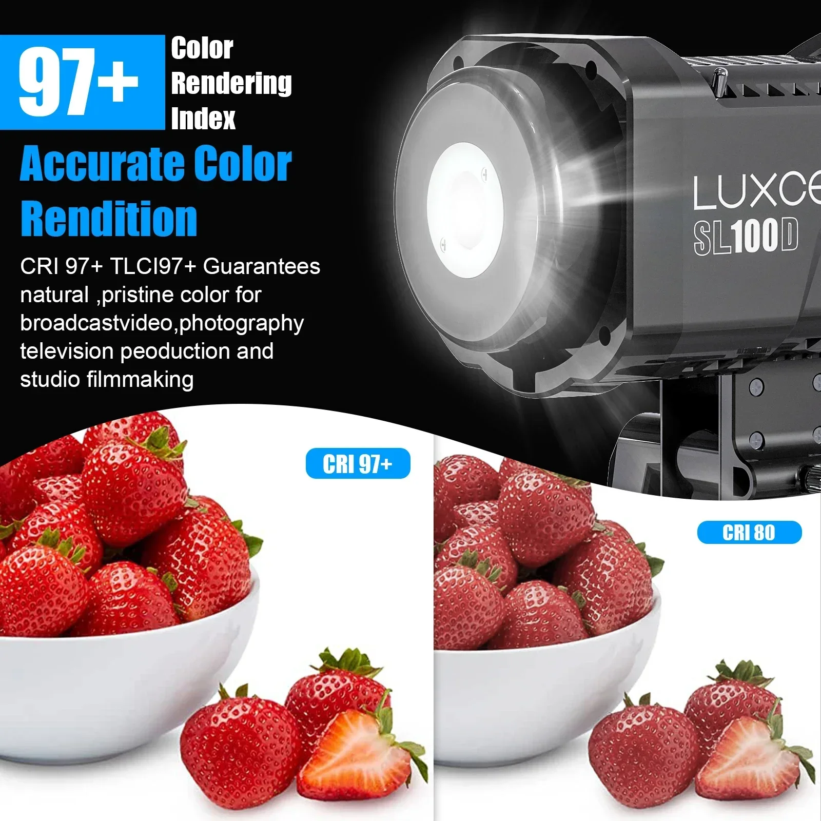 LUXCEO SL100D LED Video Light Bi-Color 2700-6500K 100W Bowens Mount Studio Lighting With APP Control For Professinal Photography